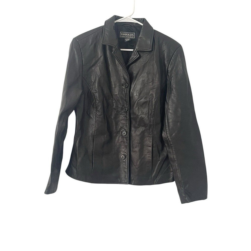 Harold's Vintage Black Leather Jacket Y2K 90's Button Front Kill Bill Goth
